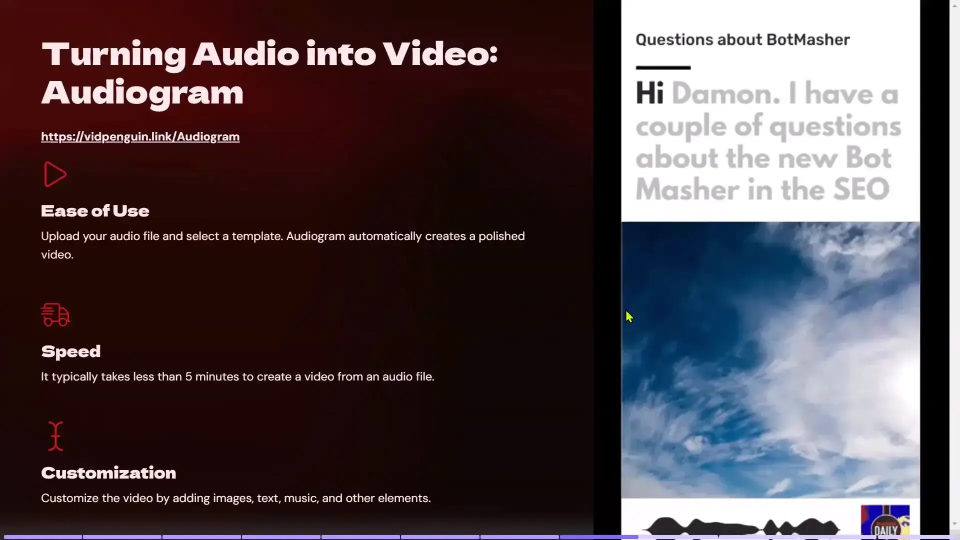 Using Audiogram to convert audio to video