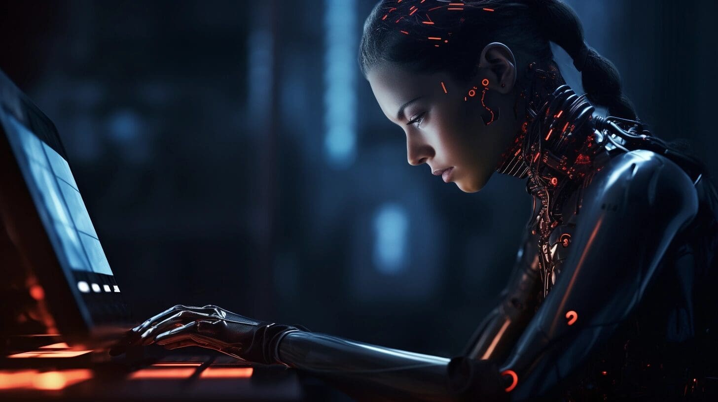 A person at a desk, brainstorming with a pen and paper, surrounded by inspirational quotes and images