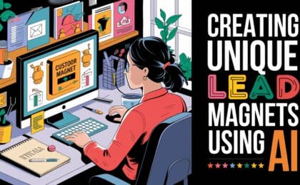 a-bright-and-colorful-illustration-of-a-marketer creating a lead magent