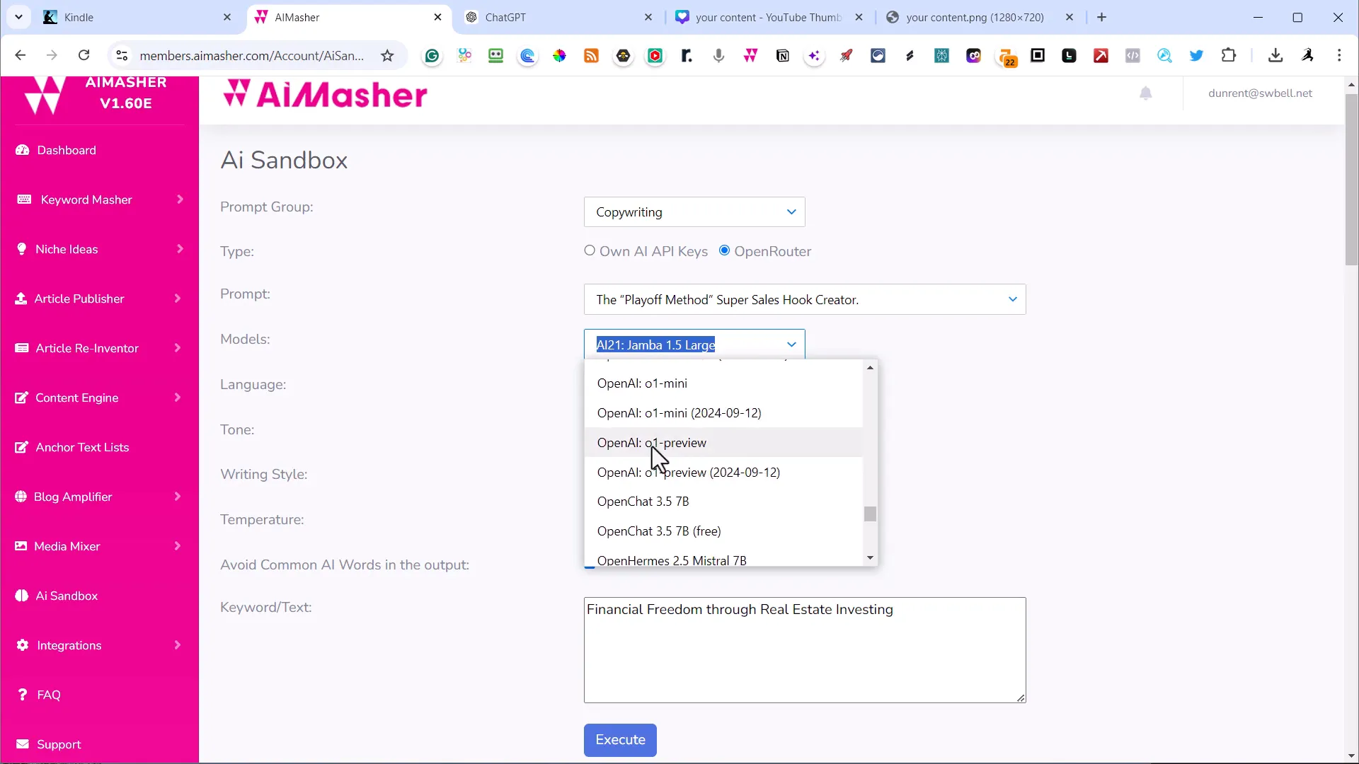 Customizing tone and writing style in AIMasher