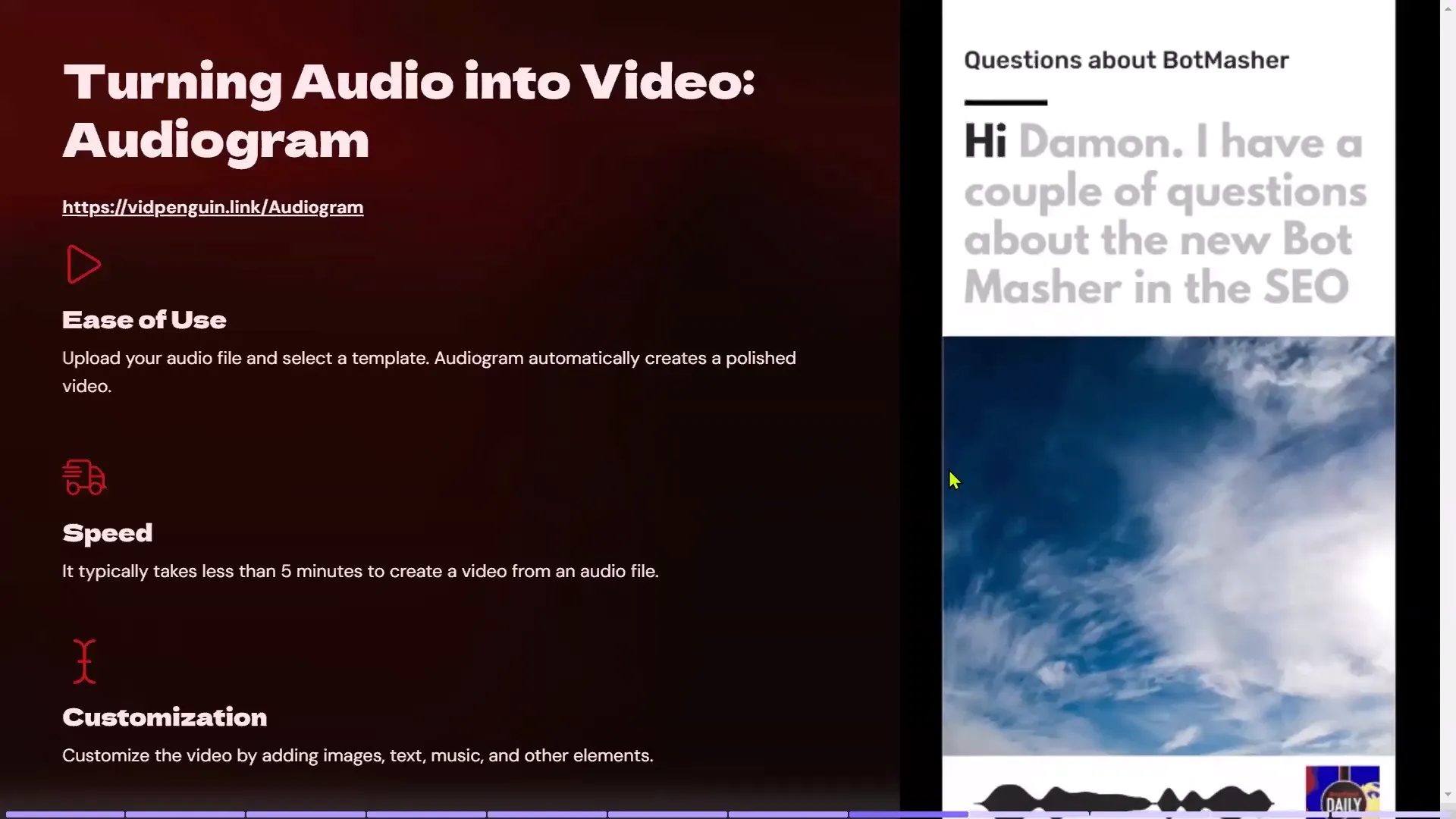 Using Audiogram to convert audio to video